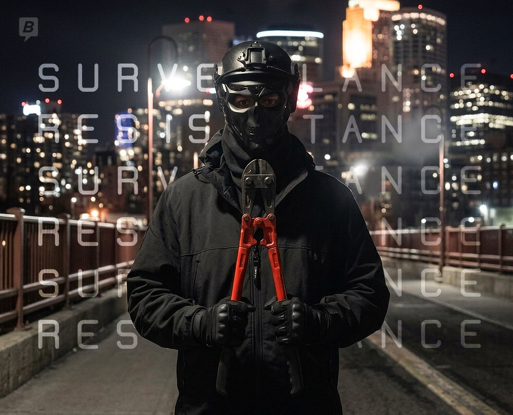 NoMark masked Flock activism - AI Surveillance vs. Streetwear Fashion