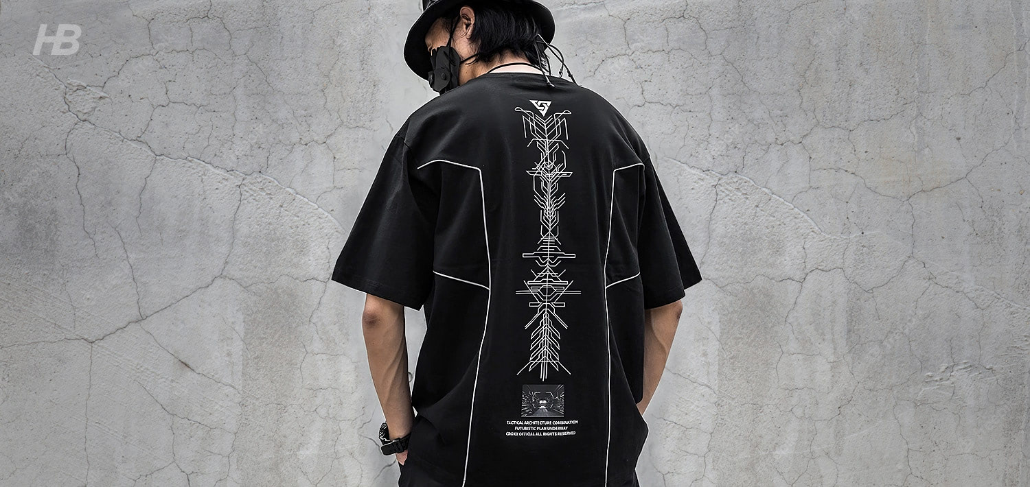 CROXX Official Techwear T-Shirt with Cyberpunk Print Graphics