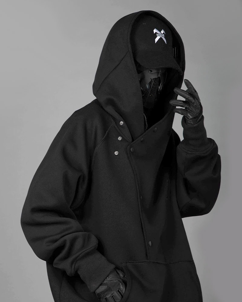 Techwear Button Hoodie - Jiye Heavy Industry Cyberpunk Techwear Button ...