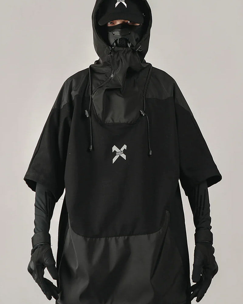 Techwear Short Sleeves Hoodie - Cyberpunk Techwear Zip Collar Short ...