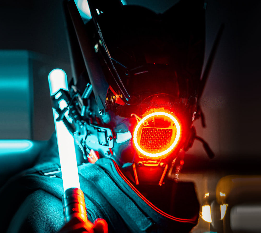 maschera cyberpunk rotonda luce treccia personalizzata maschera di